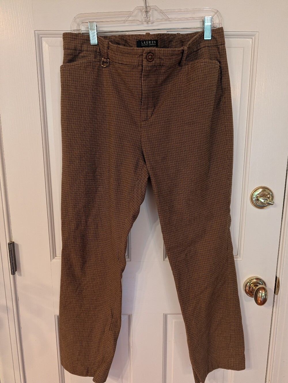 Lauren Ralph Lauren Women's Flat Front Brown Plaid Equestrian Pants Sz 14